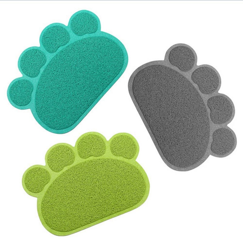 JOYJULY PVC Pet Dog Cat Puppy Kitten Dish Bowl Food Water Feeding Placemat, Non-Slip Cat Litter Mat Paw Shape, Blue Small - Image 4